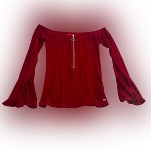 Guess Burgundy Off-Shoulder Blouse
